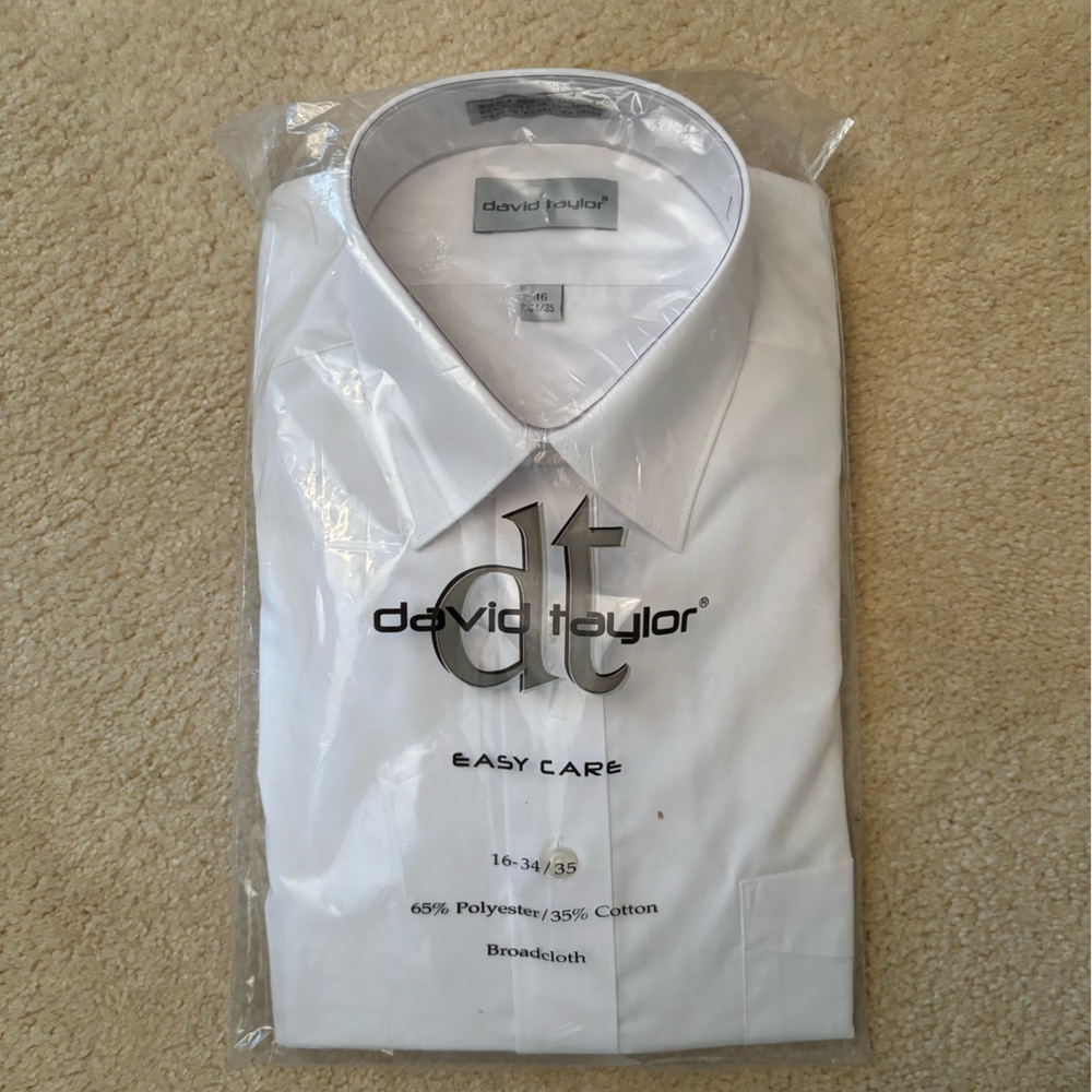 David Taylor White Long Sleeve Men’s Dress Shirt
